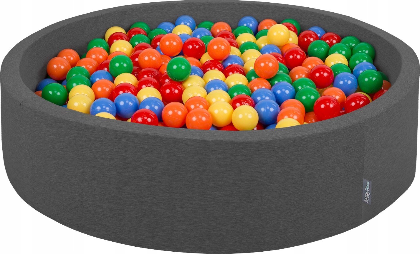 KiddyMoon Suchy basen okrągły z piłeczkami 7cm 120x30 ciemnoszary: żółty-zielony-niebieski-czerwony-pomarańcz 120x30/1000piłek Zabawka basen piankowy