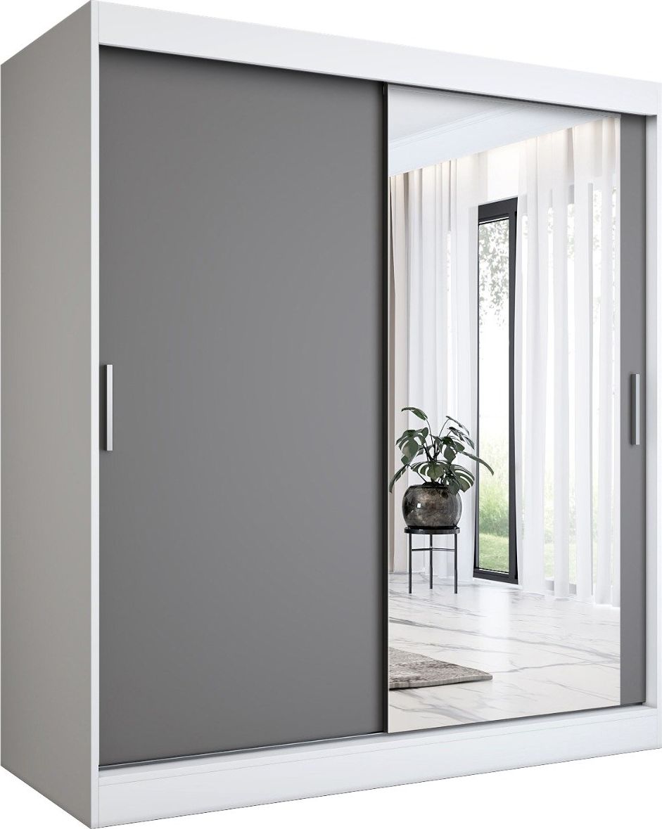 MKPOL Szafa przesuwna MODUO COMFORT 180 biała mat/antracyt z lustrem po prawej