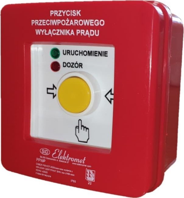Elektromet Przycisk ppoż. n/t 2 tory prądowe 12A R-Z przyciskowy diody czerw/ziel 230V AC/230V AC PPWP-1 B/4 904406