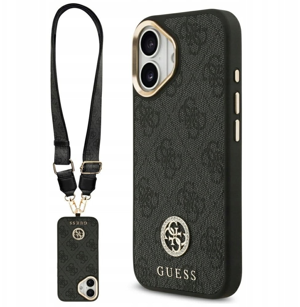 Etui Guess 4G Strass Logo & Big Strap Metal Buttons MagSafe do iPhone 17 czarny