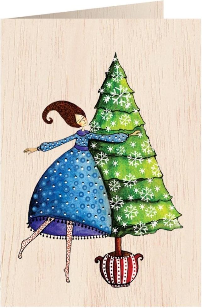 Cozywood Karnet drewniany C6 + koperta. Święta, Kobieta