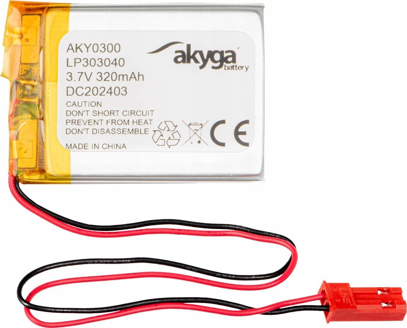 Akumulator Li-Po LP303040 Akyga AKY0300 3.7V / 320mAh PCM złącze JST 2-Pin 150mm