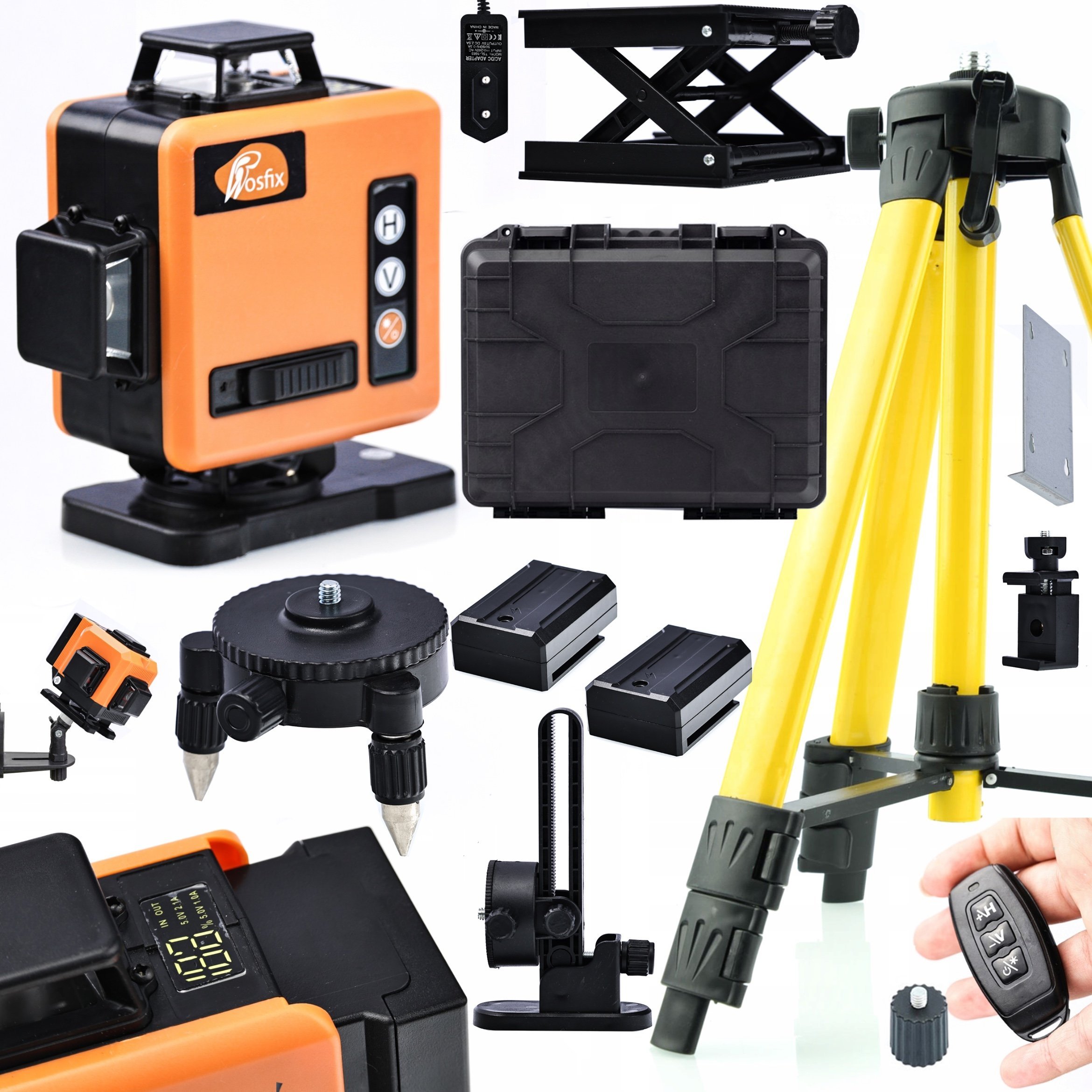Rosfix LASER KRZYŻOWY POZIOMICA LASEROWA 360 WYŚWIETLACZ 2AKU STATYW WALIZKA + AKC