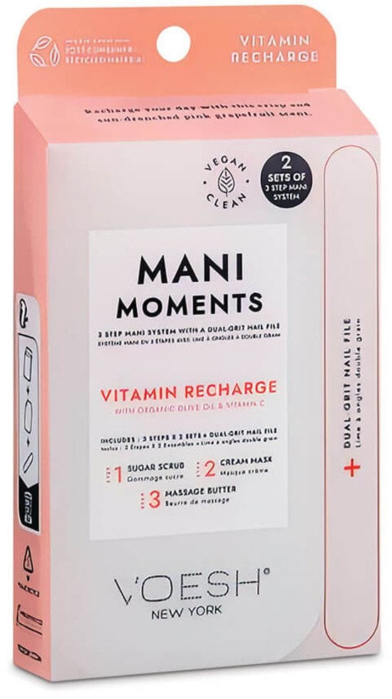 VOESH_SET Mani Moments Double Vitamin Recharge zestaw do manicure peeling cukrowy + maska kremowa + masło do masażu + pilnik do paznokci