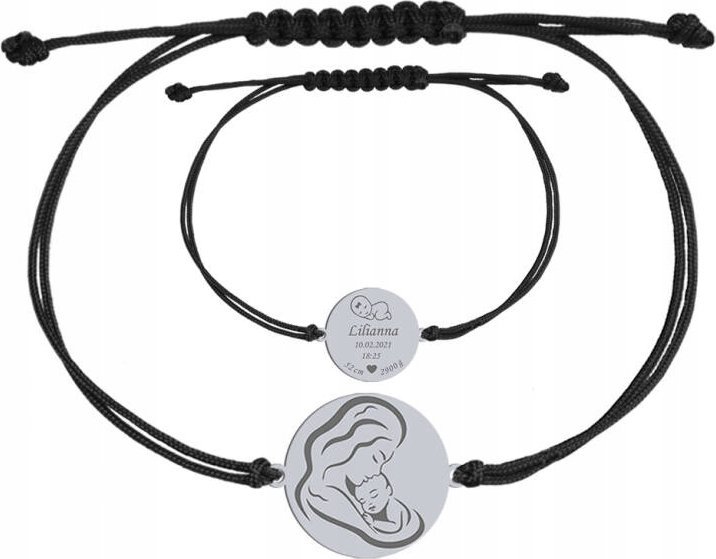 Radziszewska Jewellery Bransoletka Srebrna Imię Dziecka Metryczka Sznurek 925 Prezent GRAWER