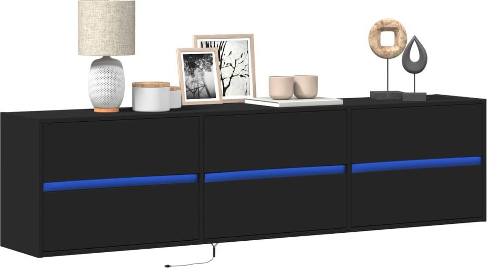 vidaXL vidaXL Ścienna szafka pod TV, z LED, czarna, 180x31x45 cm