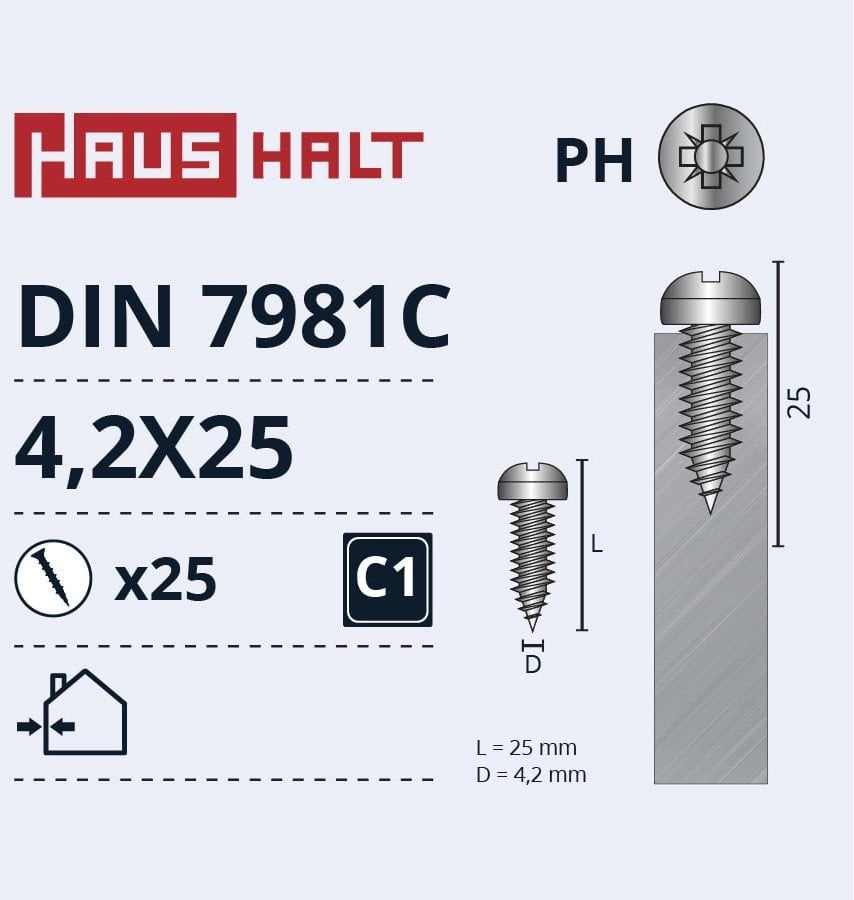 SELF SCREWS 4.2X25 DIN7981C ZN 25PCS