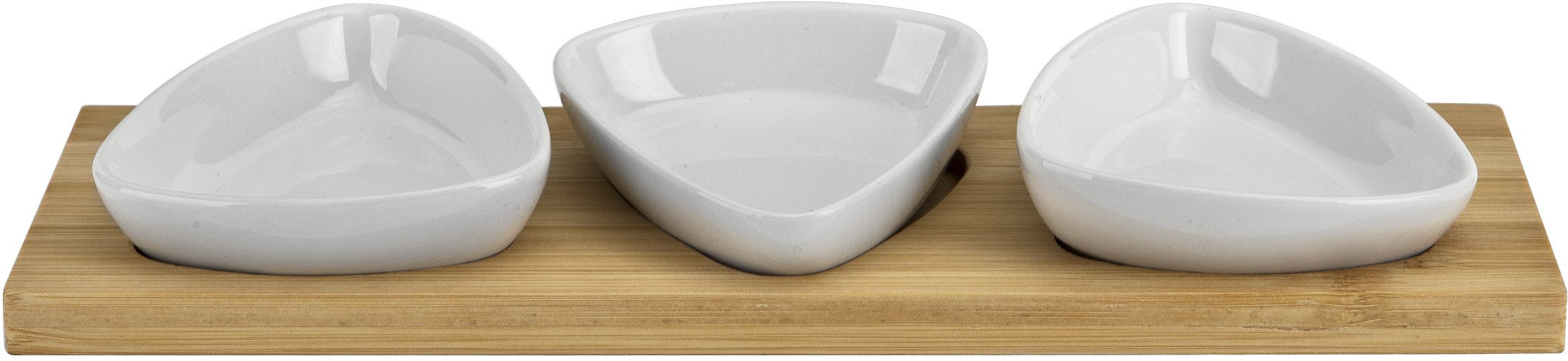 Komplet do serwowania przystawek 3 trójkątne miseczki + deska