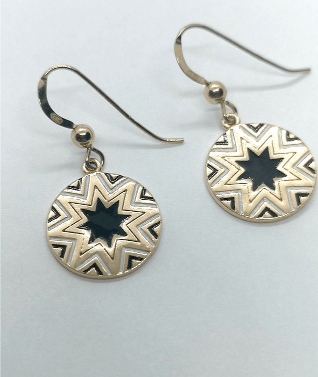 Srebro i Kamienie Srebrne kolczyki z czarna i białą emalią pozłacane różowym złotem