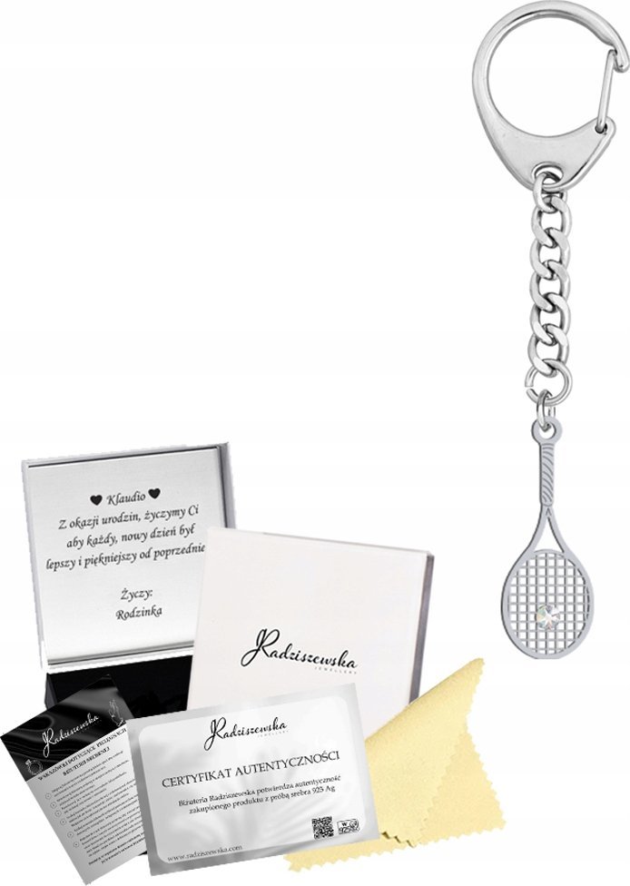 Radziszewska Jewellery Brelok do kluczy Rakieta Tenisowa SREBRO 925 Prezent DEDYKACJA GRATIS