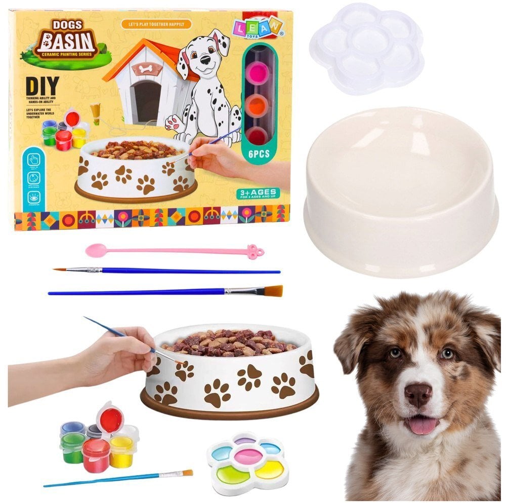 Zestaw Kreatywny Miska Dla Psa Do Malowania Farbki Pędzelki DIY 6 el.