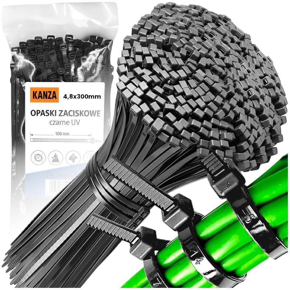 100xOPASKI ZACISKOWE TRYTYTKI 4,8x300mm KANZA