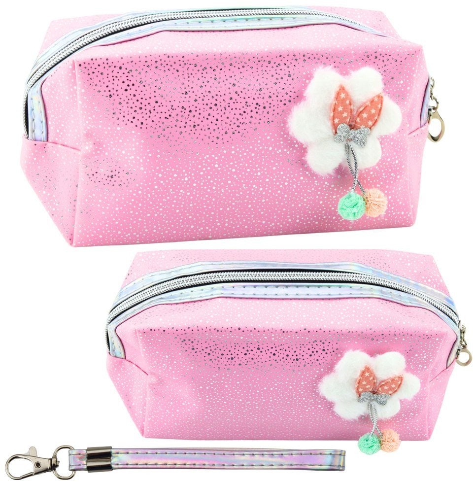Piórnik Kosmetyczka Kokardka Połyskujące Drobinki Różowy