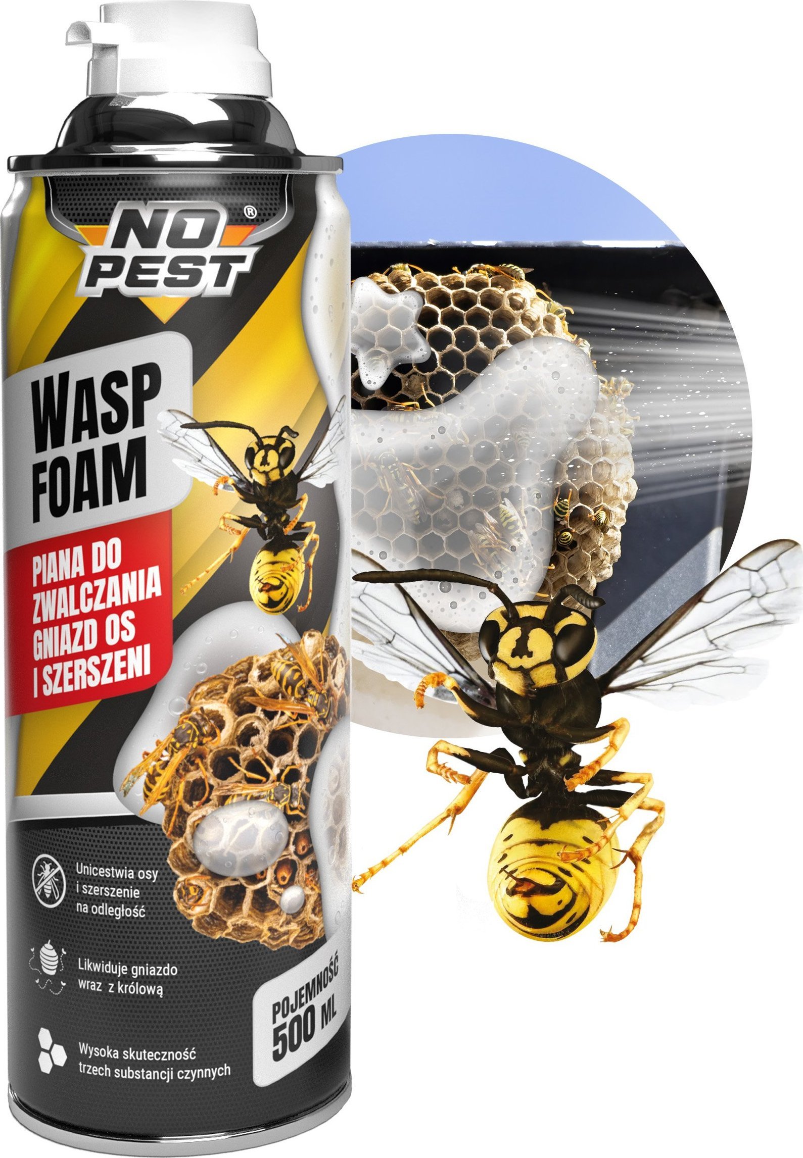 NO PEST Piana na Osy i Szerszenie 500ml Środek Aerozol Spray Preparat do Zwalczania Gniazd Os i Szerszeni Wasp Foam