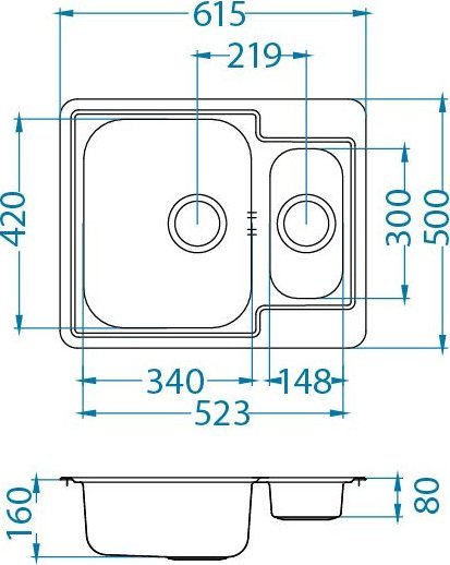 Zlewozmywak Alveus Alveus LINE 50 SAT Standard 61,5x50 1 1/2K zlew wpuszczany z odpływem zatyczkowym fi114 z syfonem