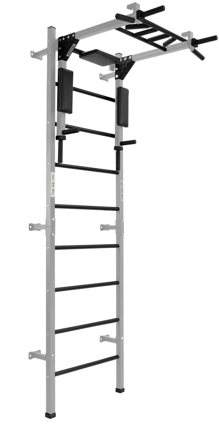 Drabinka gimnastyczna Profi szary + drążek i poręcze do dipów 2w1 | 250 kg