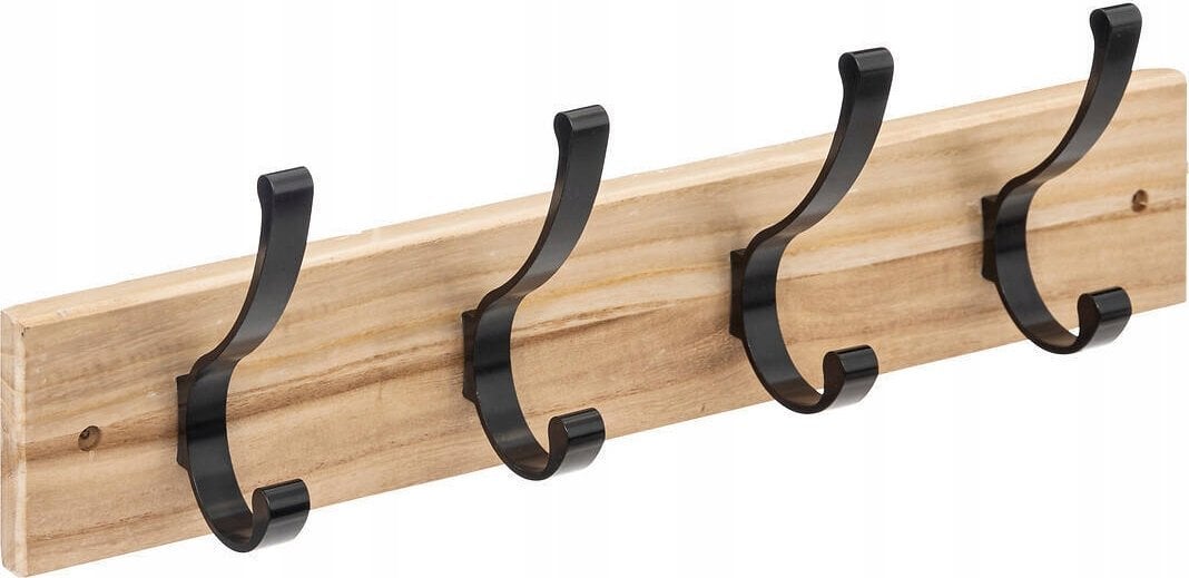 5five Ścienny wieszak do przedpokoju z drewna paulownia, 4 metalowe haczyki