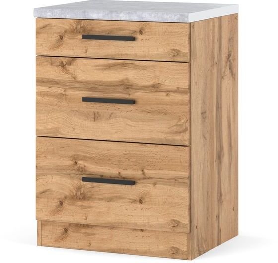 Szafka Kuchenna Stojąca Z Blatem 3 Szuflady Blande 60cm Dąb Wotan