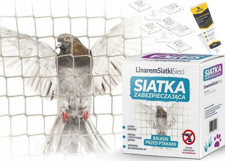 SIATKA NA BALKON 5x3m NA GOŁĘBIE PTAKI ZESTAW MONTAŻOWY BEZ WIERCENIA UV LINAREM SIATKI SIECI