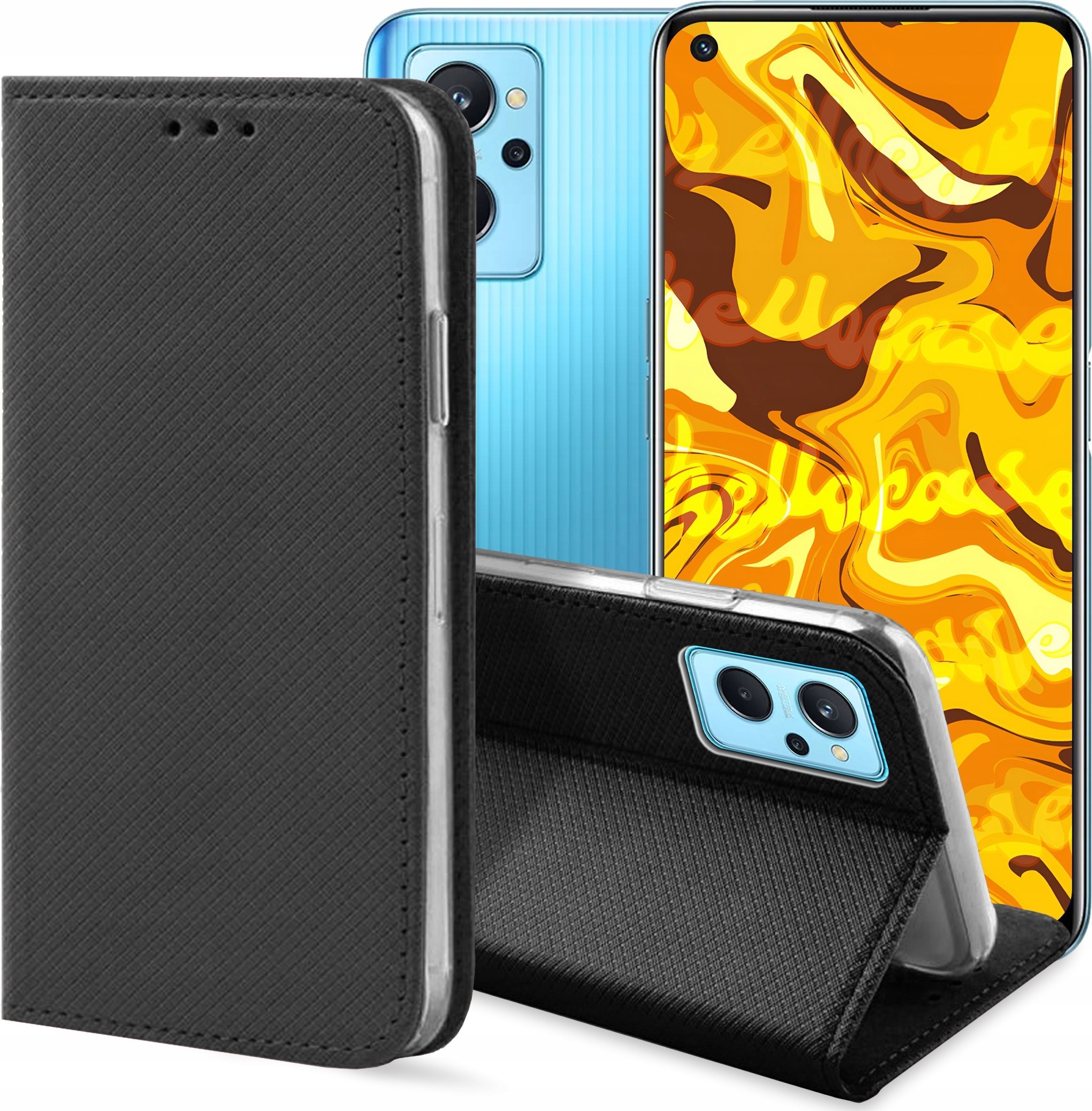 Hello Case ETUI Z KLAPKĄ DO REALME 9I | OPPO A96 4G CZARNE ZAMYKANE MAGNETYCZNE KABURA