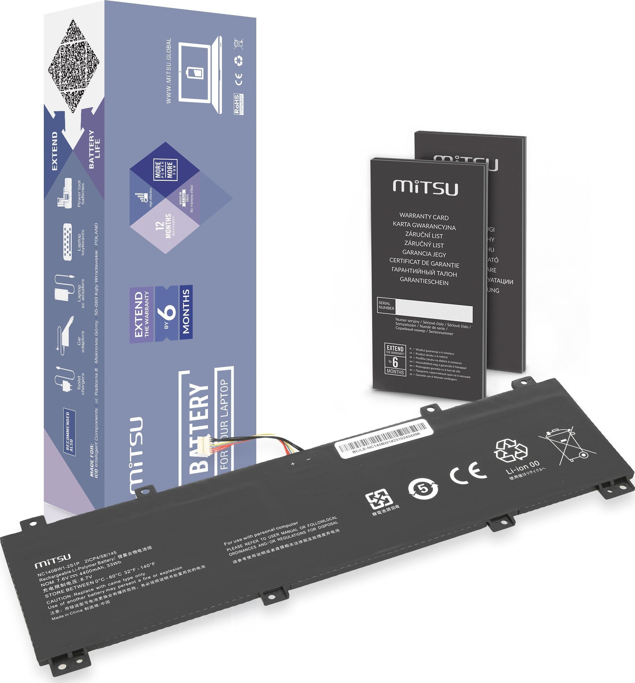 Bateria Mitsu Bateria NC140BW1-2S1P 0813002 do Lenovo IdeaPad 100S-14IBR 14"