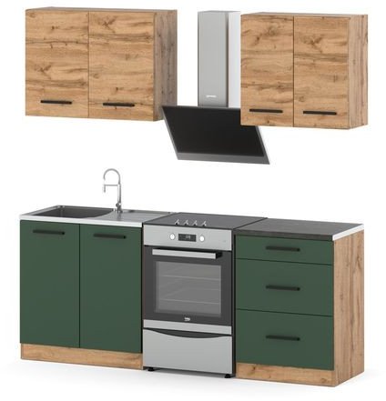 Kuchnia nowoczesna z blatem mała 2m modułowa wotan butelkowa zieleń szary