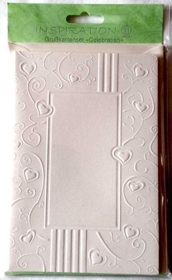 Karty tłoczone+koperty ornament serca creme05 5szt