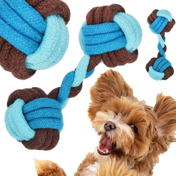 Springos Zabawka dla psa szarpak sznur z węzłami gryzak lina 17 cm bawełniana niebiesko-brązowa UNIWERSALNY