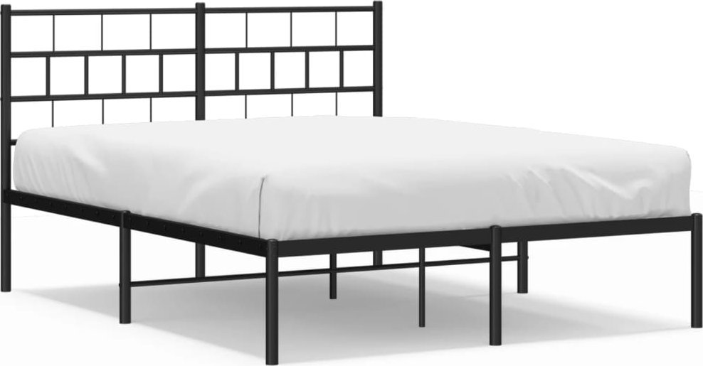 Metalowa rama łóżka z wezgłowiem czarna, 140x200 cm