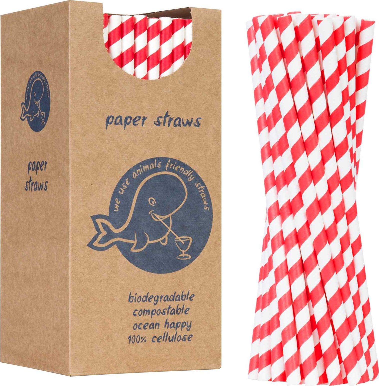 GSG słomki papierowe BIO* PAPER STRAWS grube 8/205mm biało-czerwone 160 sztuk (1009900)