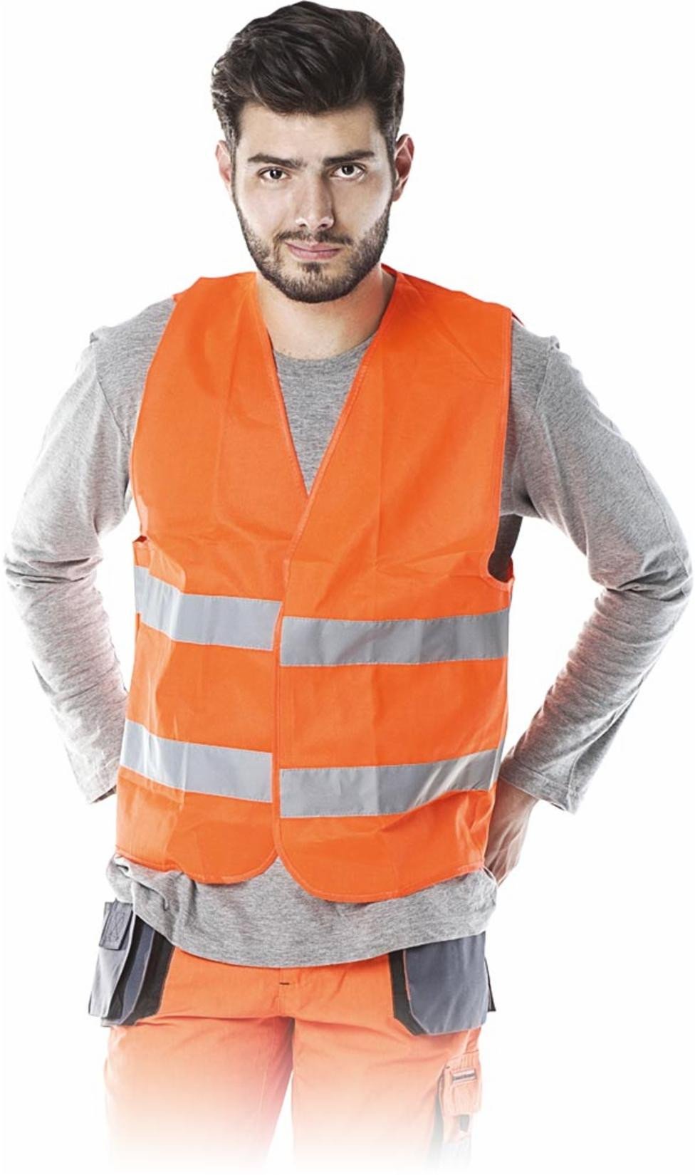 KOS-5 - Kamizelka ostrzegawcza z dwoma poziomymi pasami odblaskowymi - pomarańczowy 14XL