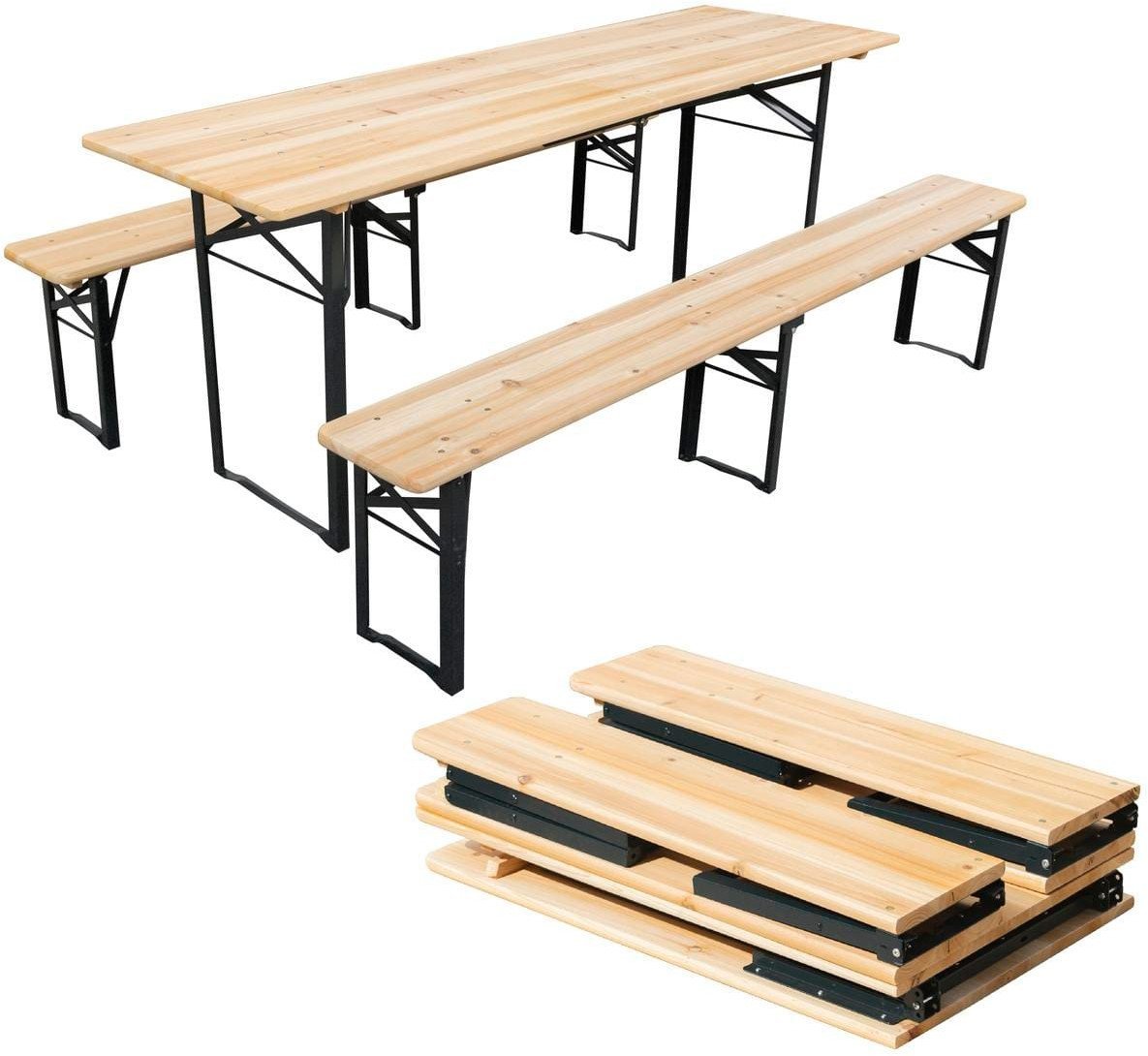 ZESTAW PIKNIKOWY BAROWY DREWNIANY STÓŁ I 2 ŁAWKI SKŁADANY