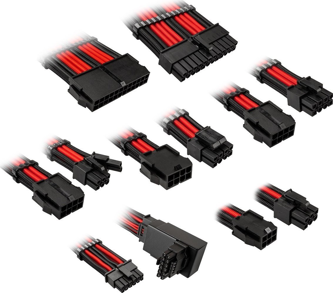 Kolink Kolink Core Pro Braided Cable Extension Kit 12V-2x6 Type 1 - Jet Black/Racing Red