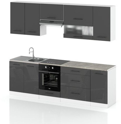 Meble Kuchenne Szare Nowoczesne Kuchnia Modułowa Marocco 2.6m Szary Połysk