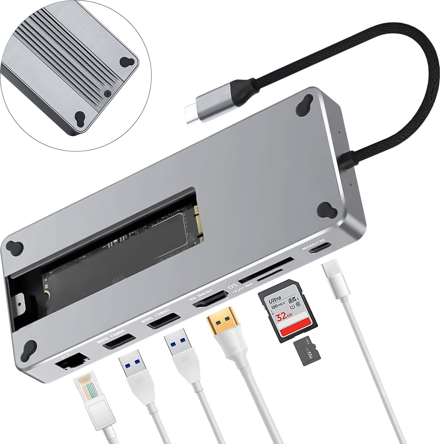 Kieszeń Reagle REAGLE HUB Obudowa Dysk SSD NVME SATA M.2 USB-C 3.2 HDMI 4K 60Hz PD 100W