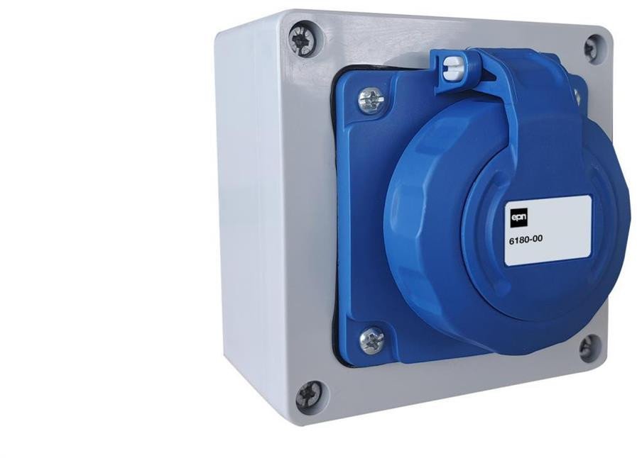 Gniazdo natynkowe 2P+Z 16/250 w obudowie IP65 105-105-66, dławik PG-13 w komplecie 6180-00