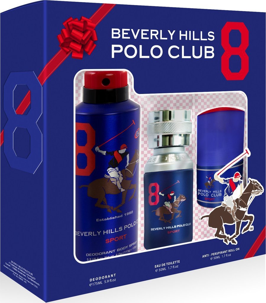 Beverly Hills Polo Club Sport Nr.8 Zestaw prezentowy Woda toaletowa 50 ml+ Dezodorant 175ml + Antyperspirant w kulce 50 ml