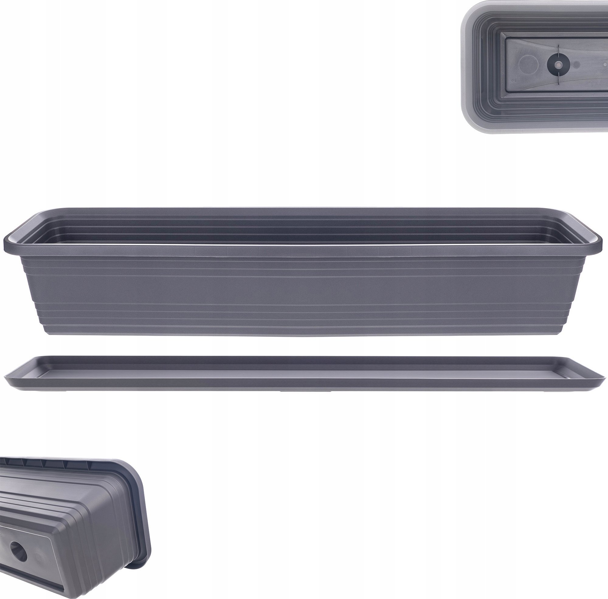 KADAX Doniczka Balkonowa Skrzynka Donica Na Kwiaty 80cm + Podstawka Antracyt