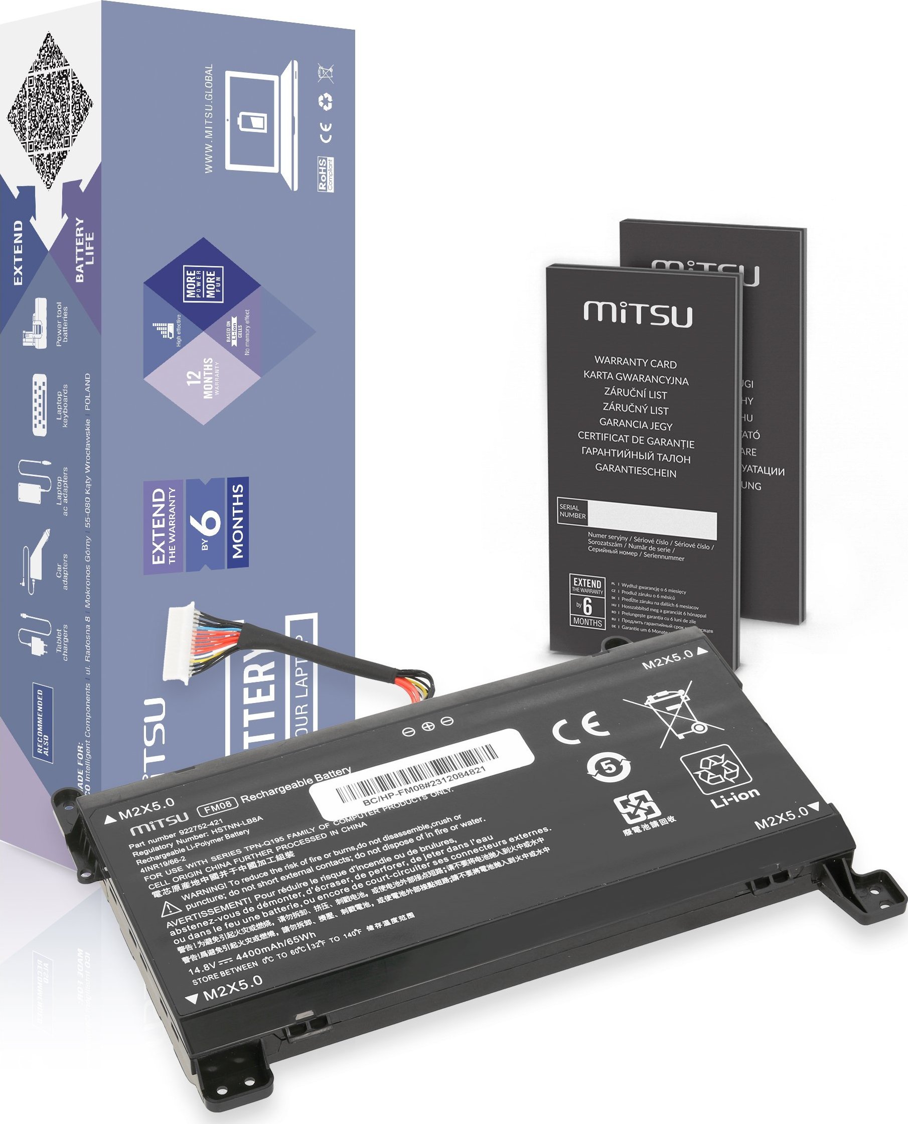 Bateria Mitsu Bateria FM08 TPN-Q195 do HP Omen 17-AN 16 PIN