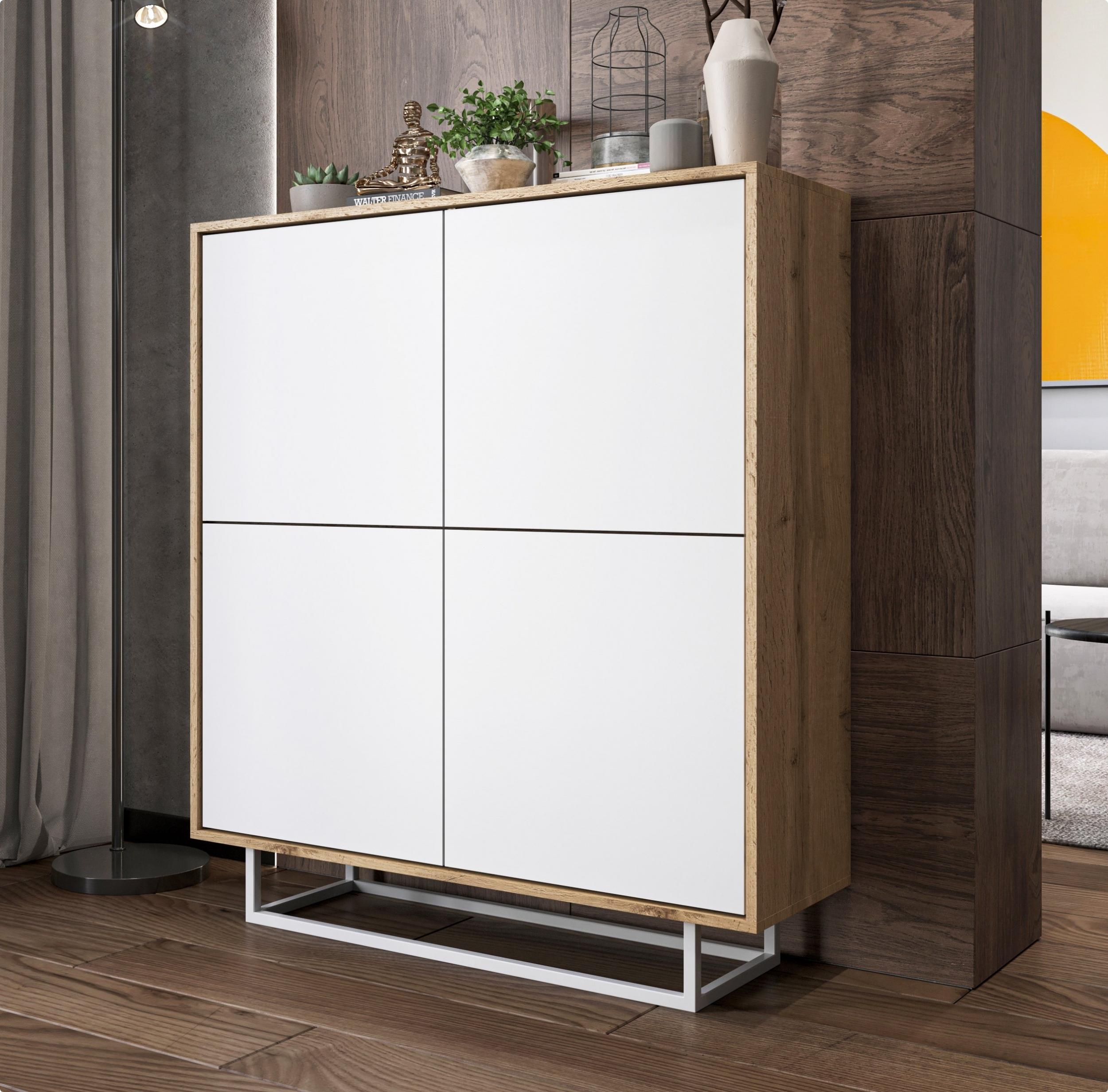 Meble Lindner Komoda RTV Loft Industrialna Szafka RTV Loft Dąb wotan biały MAT 113 cm