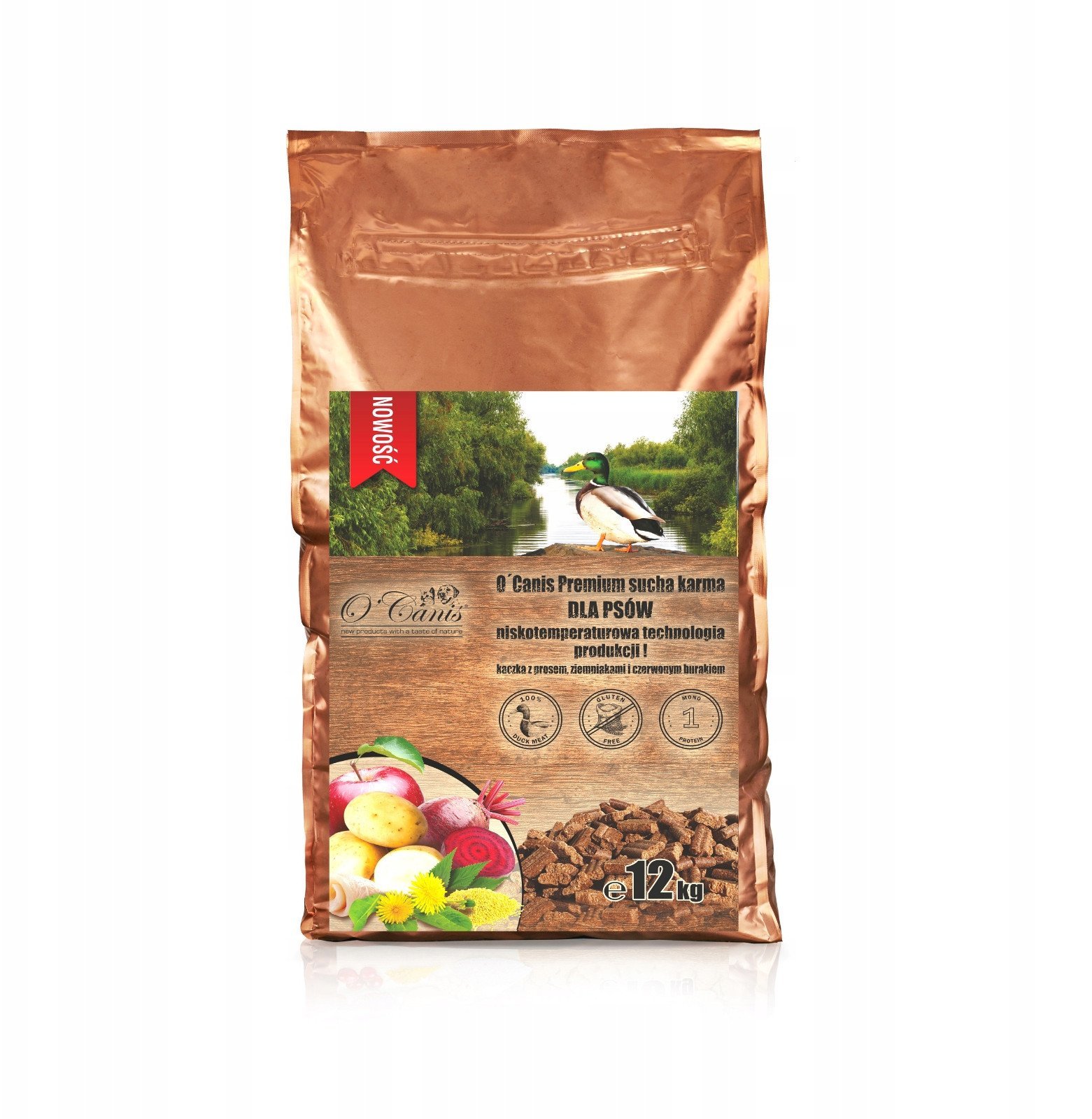 O'Canis Premium sucha karma dla psów kaczka z prosem, ziemniakami i czerwonym burakiem 12kg