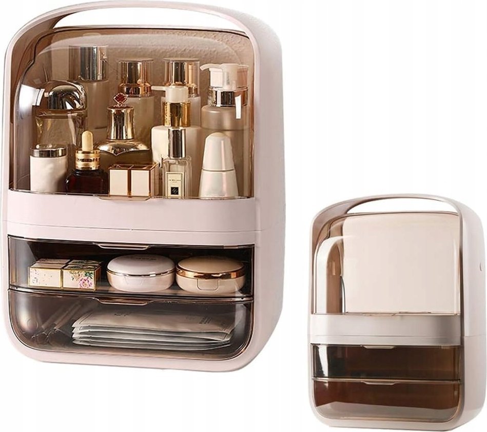 SZKATUŁKA ORGANIZER SZAFKA NA KUFEREK KOSMETYKI SZUFLADY PLEXI RÓŻOWA F11