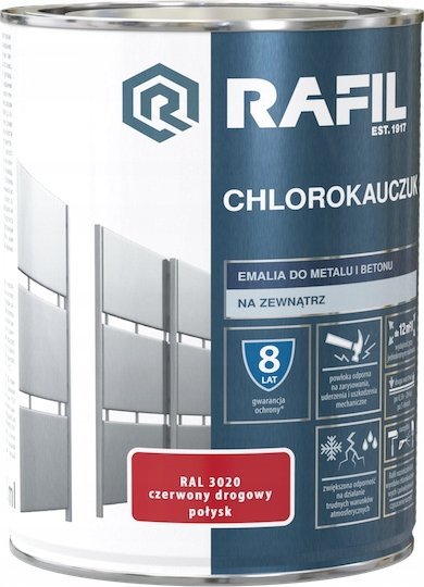 Emalia chlorokauczukowa do metalu Rafil 0,9 l odcienie czerwieni połysk