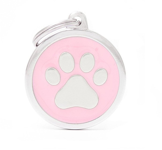 Zawieszka Adresówka Identyfikator z grawerem dla psa i kota kółko z łapką różowe