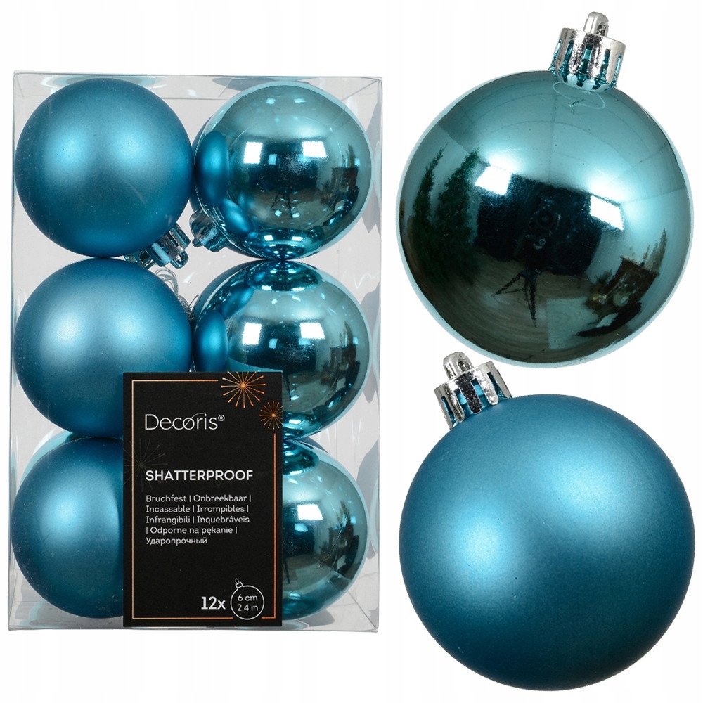 Bombki choinkowe zestaw 12 szt. niebieskie 6 cm błyszczące i matowe