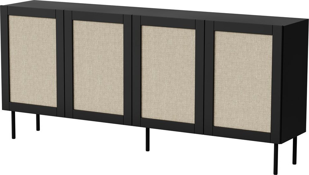 Cama Meble Komoda JUTA 4D 202x39,5x85 czarny + linol calabria