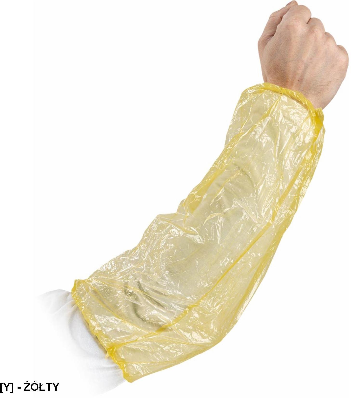 RFOL - Zarękawki foliowe z dwóch stron zakończone gumkami ściągającymi 100% polietylen 2,5 g/m2 - 100 sztuk w opakowaniu - żółty - 40x20 cm uni