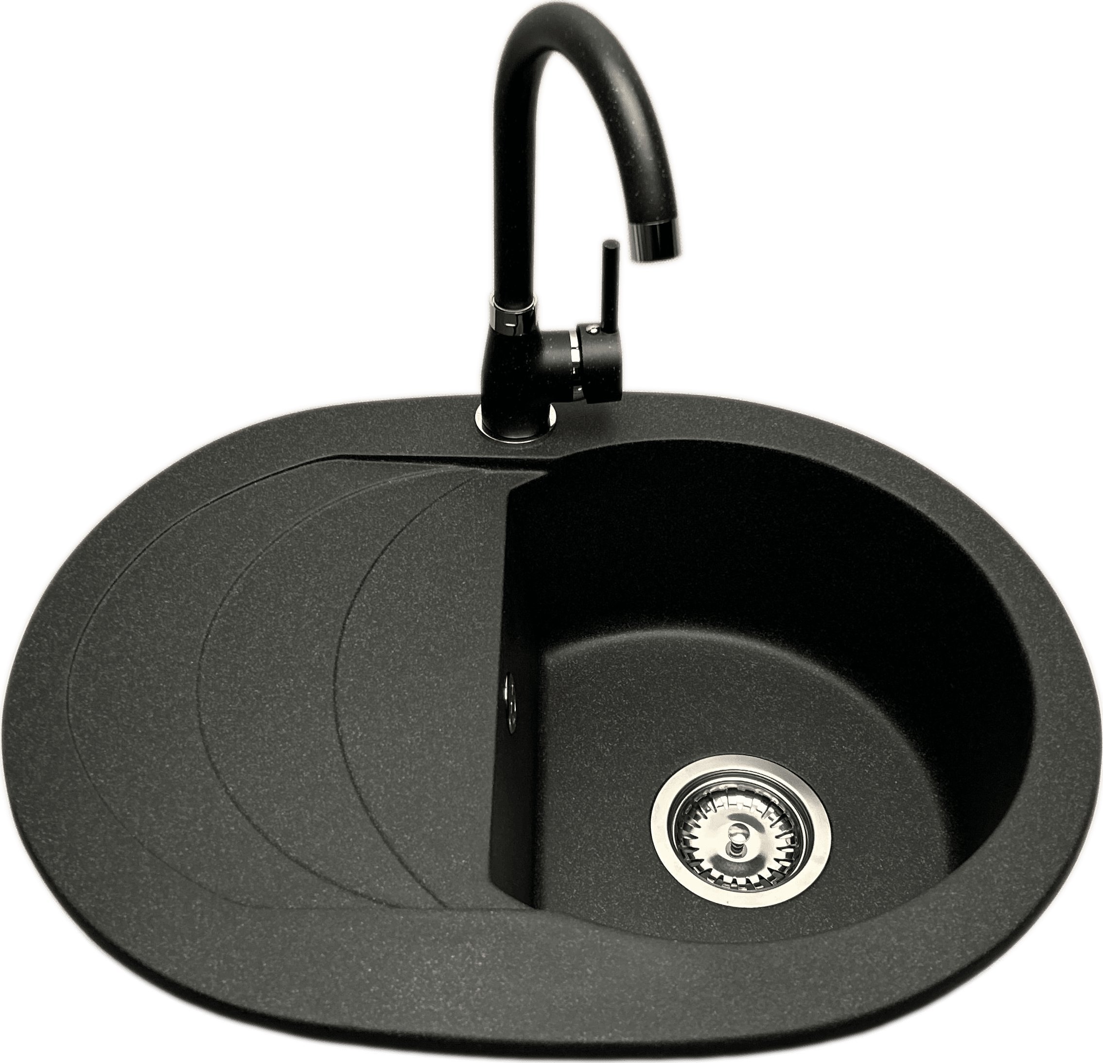 Zlewozmywak PREHNIT Zlewozmywak jednokomorowy z ociekaczem VIGOR grafit z lewym ociekaczem + bateria NOON