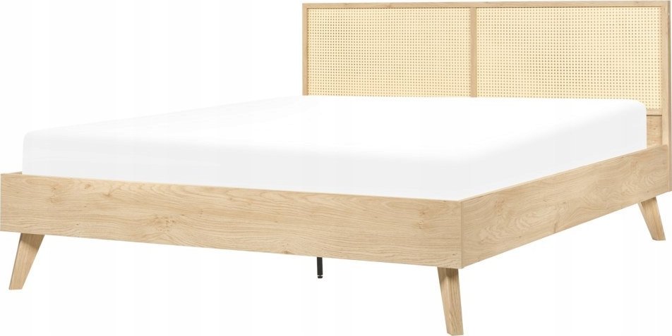Beliani Łóżko rattanowe 160 x 200 cm jasne drewno MONPAZIER