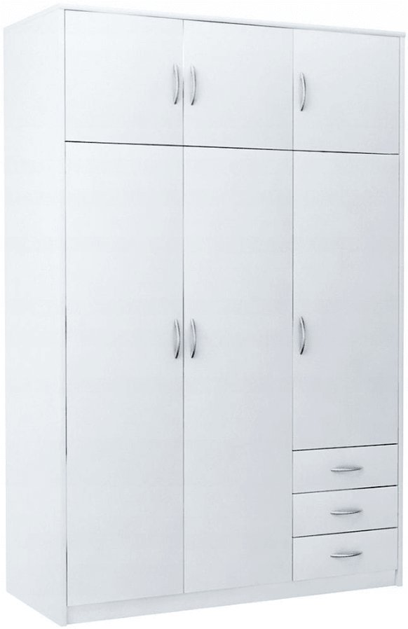 Szafa trzydrzwiowa, do sypialni, Classic, 127x55x193 cm, biel, mat